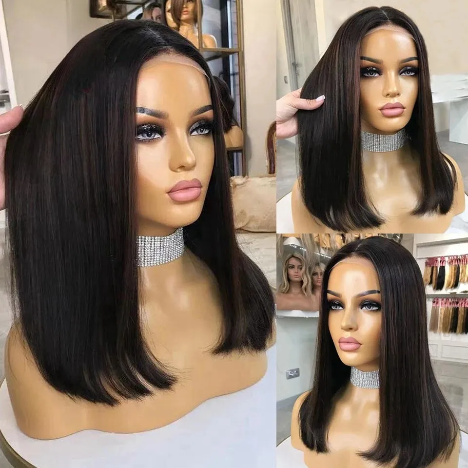 Bob Lace Closure Wigs Indian Straight Human Hair 13x4 Blunt  display picture 3