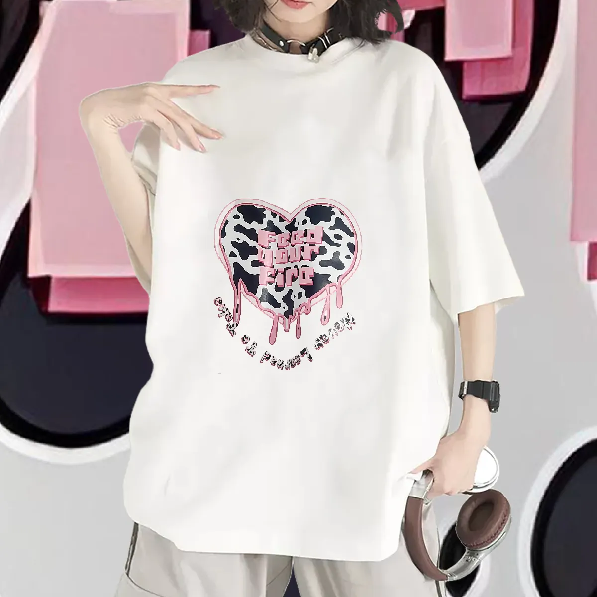 Maglietta Donna Vintage Cuore E Farfalla – Maniche Corte, Oversize, 95% Cotone 5% Spandex, Casual Estiva