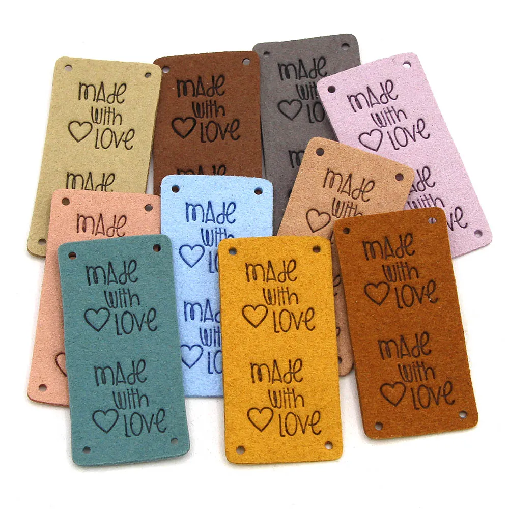 Colorful Leather Clothing Labels - 20 Handmade Love Tags for Garments ...