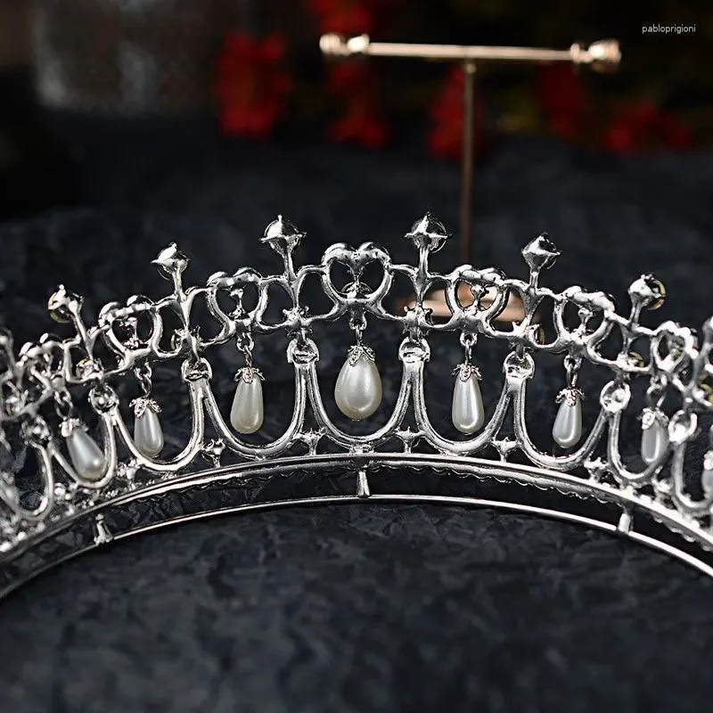 Hårspännen Barock Kristall Pärla Brud Tiaras Diana Krona Strass Festtåg Diadem Brud Pannband Bröllopsaccessoarer_voghion.com