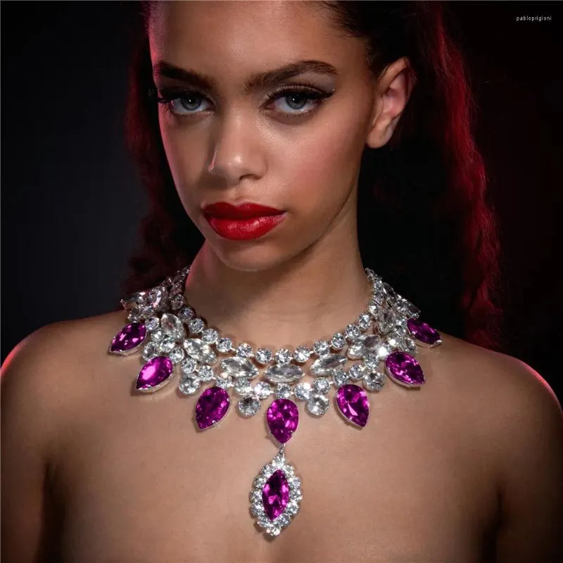 Collares colgantes de moda con cristales ahuecados y grandes en forma de lágrima para mujer, collar con borlas de diamantes de imitación para bodas y fiestas, joyería_voghion.com