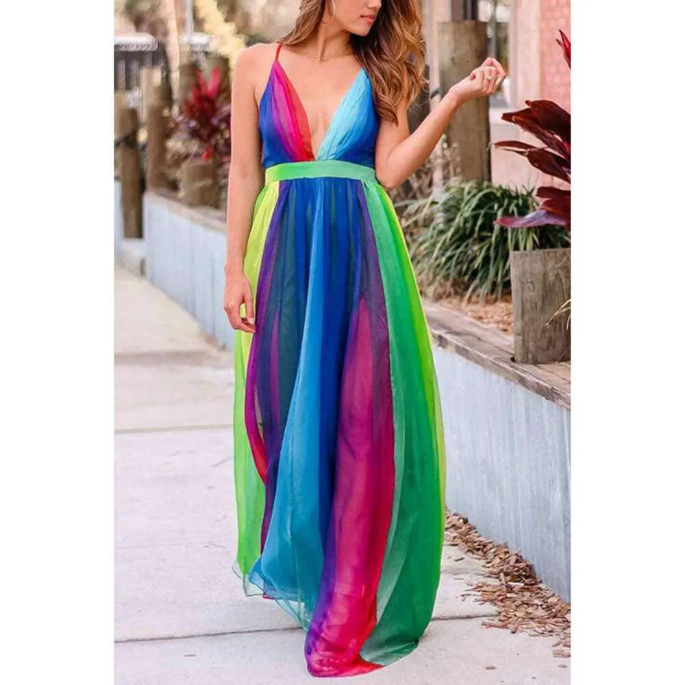 Rainbow Chiffon Strap dress for Women - Deep V - Perfect for Spring/Summer 2022 Rainbow Chiffon Strap dress for Women - Deep V - Perfect for Spring/Summer 2022