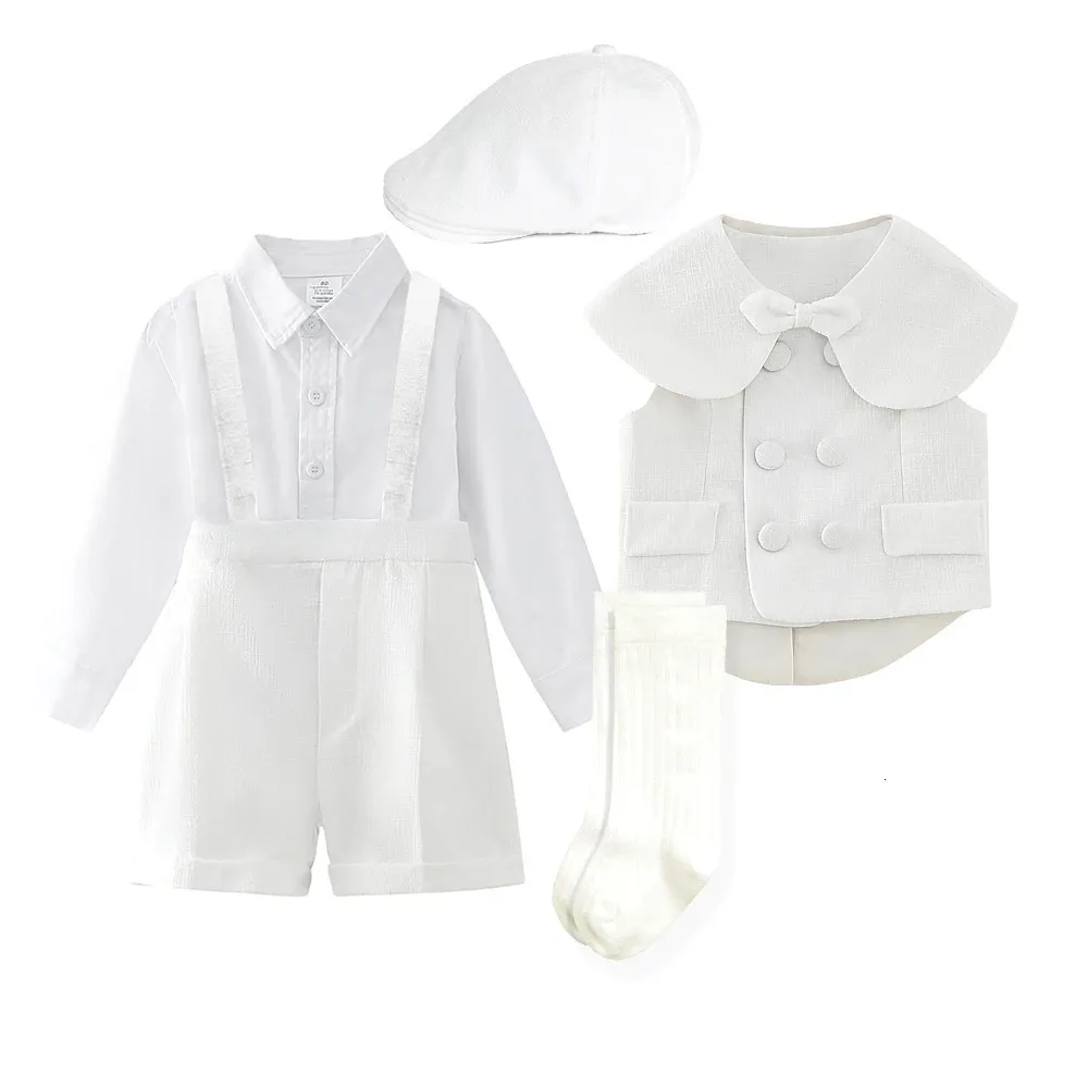 Boy Outfit Set Boutique White Formal Suits 5pcs Baptismal Baby Boys Girls Clothing with Children 14 Year Birthday Party Dress 240528