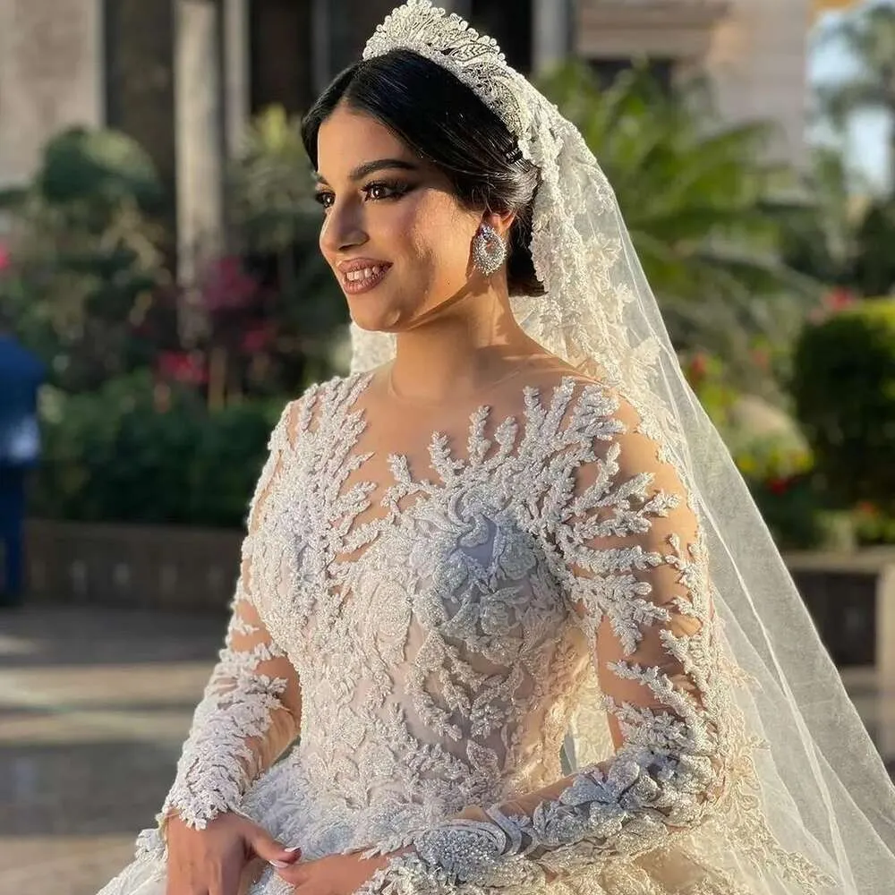 Princess Dresses Illusion Neck Beaded Ball Gowns ... From Bestdressing,  $943.07 | DHgate.Com