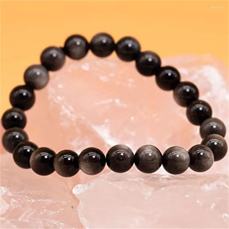 Strand Natural Gemstone Siery Obsidian Bracelet Round Beads Gem Stone Healing Crystals Quartz Chakra Bracelets For Women_voghion.com