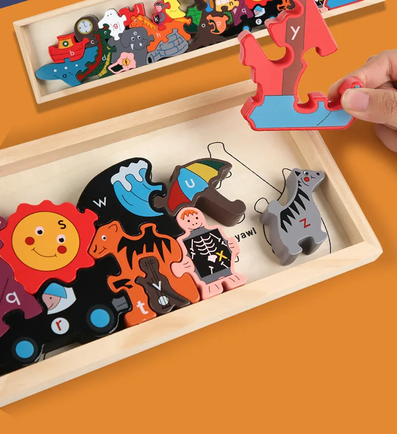 Big Wooden Animal Blocks Montessori Sensory Toys For Kids Shape ...