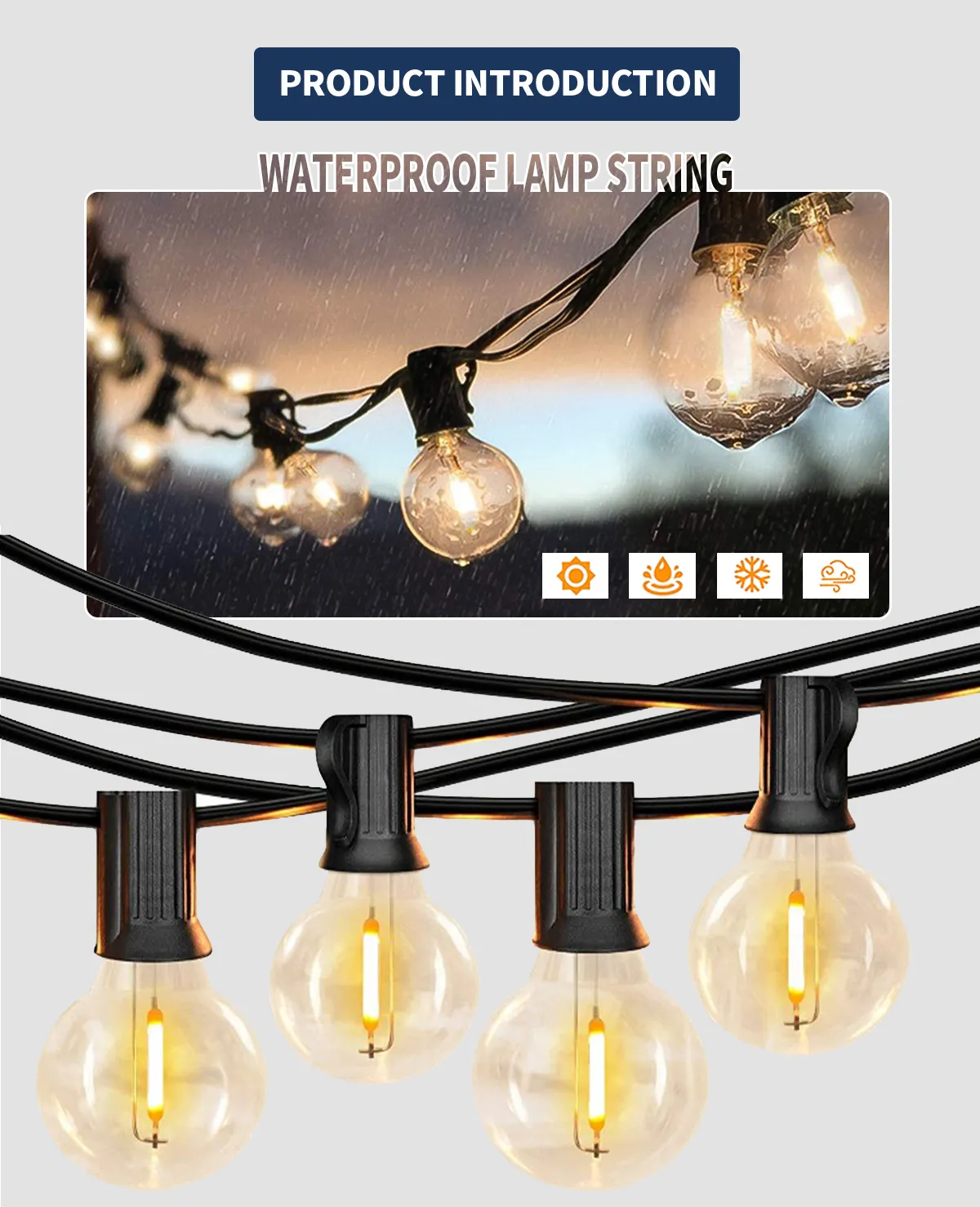 Glowing Elegance: 100ft LED E12 G40 Waterproof String Lights, Bulbs for ...