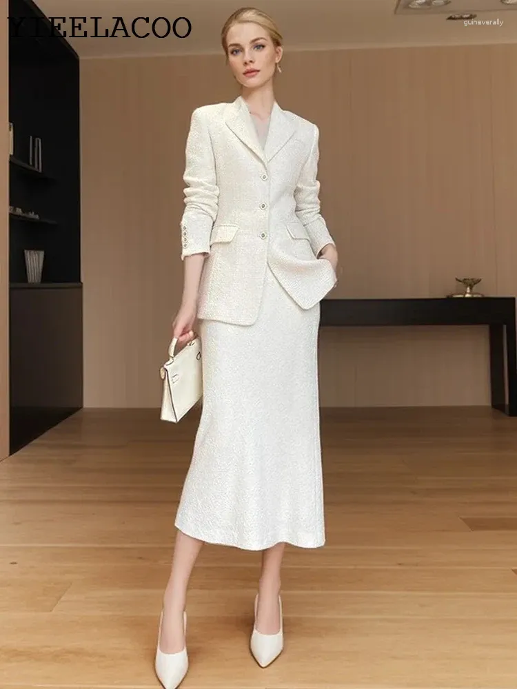 Work Dresses Professional Women s Set Beige Autumn Ladies Classic Tweed Jacket Skirt Suit Fashion 2 Piece