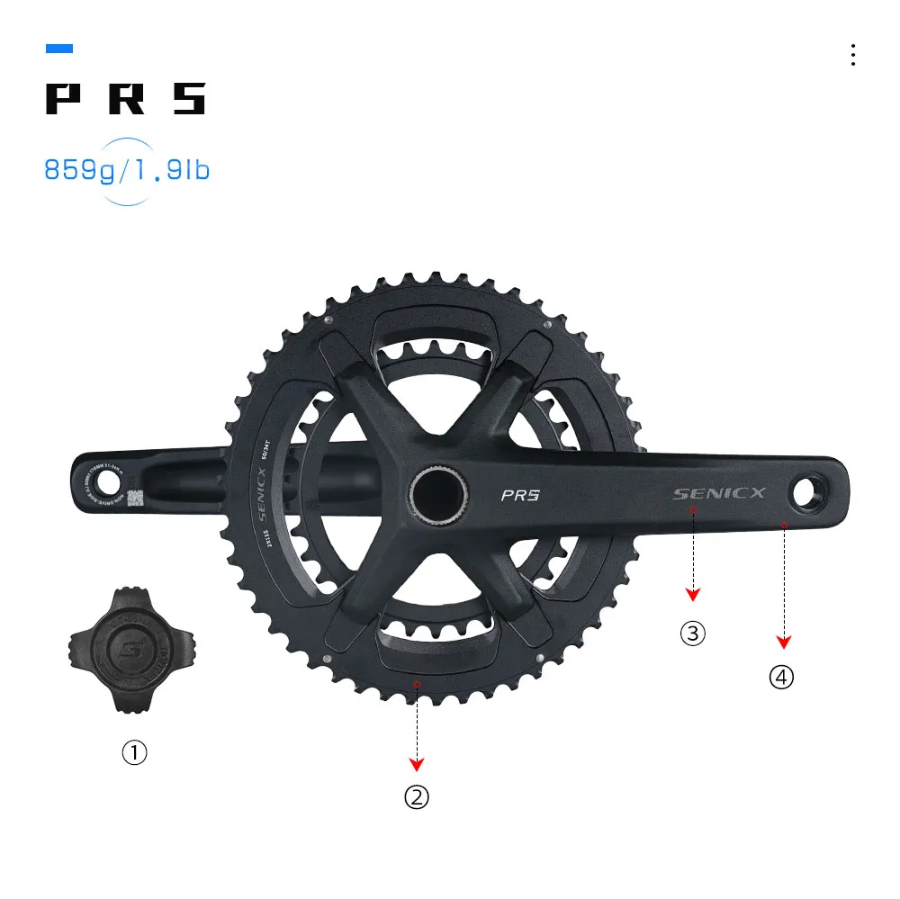 Road Crankset SENICX PR5 with BB Crank 170mm/172.5mm Chainring 50