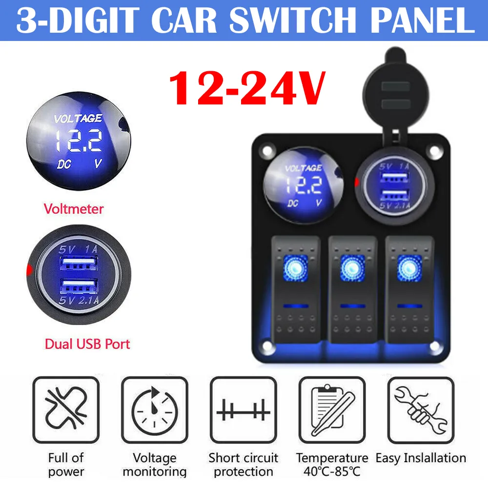 3 Gang Switch Panel 5 PIN ON OFF Switch Double USB... From Ddmydec ...