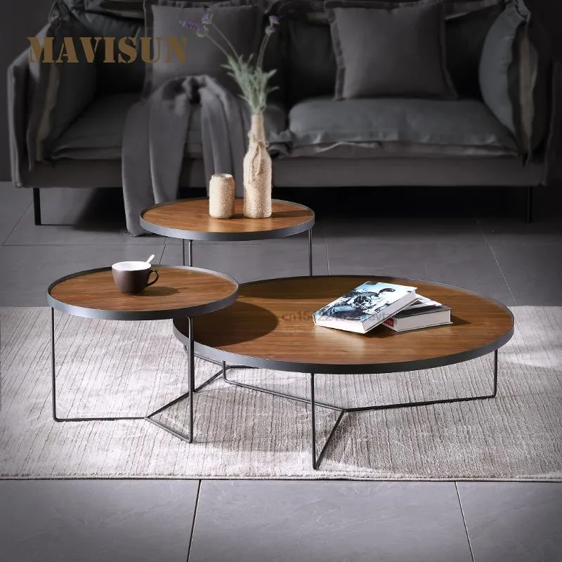 Nesting Coffee Table Set of 3 - Round Wooden Tables for Living Room ...