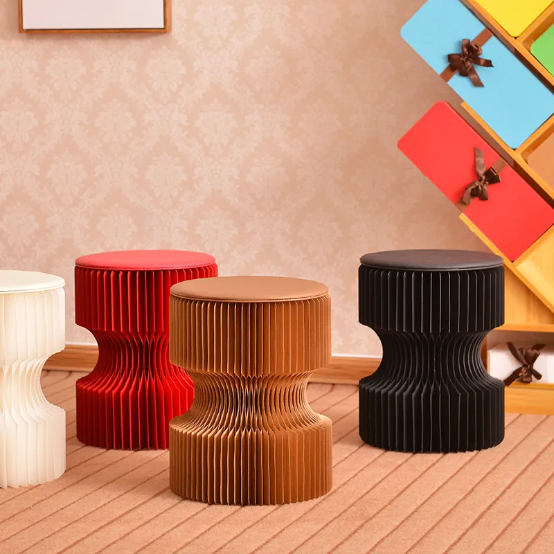 ihpaper Accordion Round stool 2脚 折りたたみ Stool Paper Round