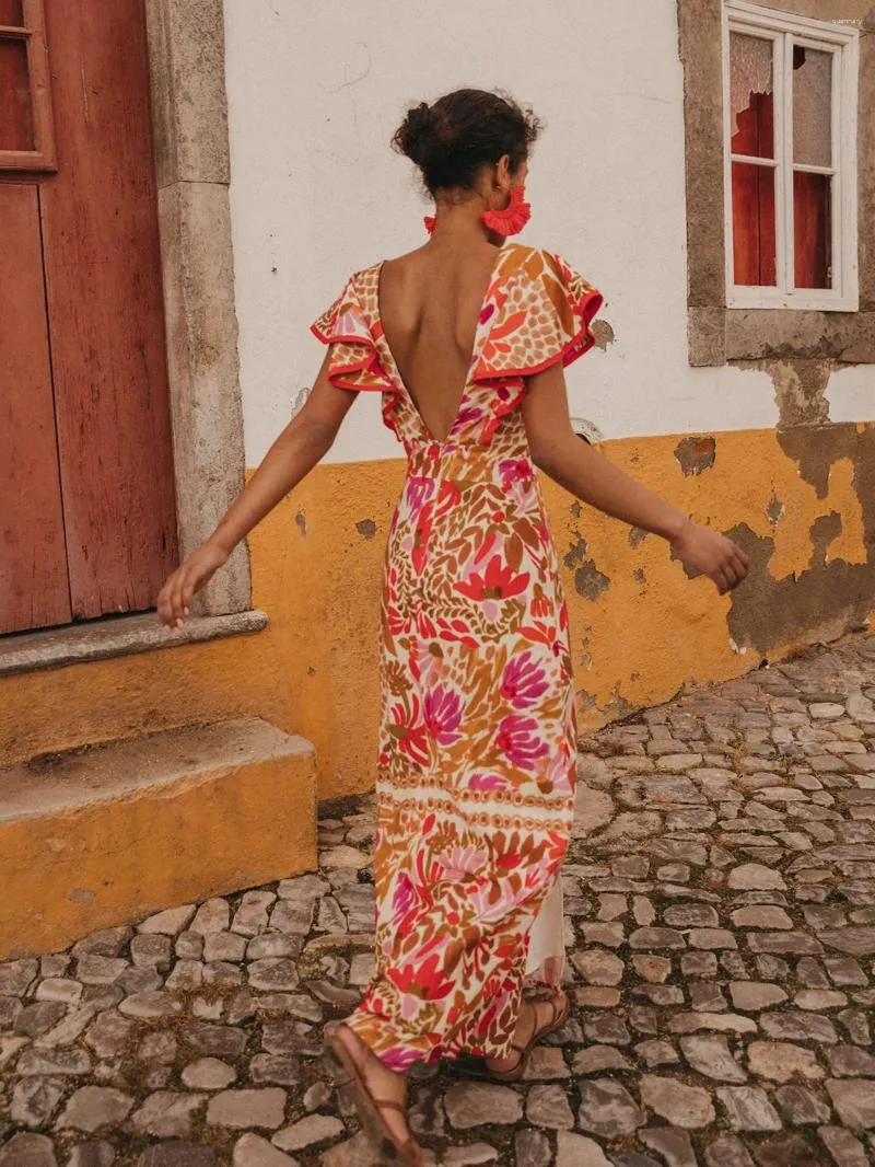 backless maxi dress casual MABLE Cutout Waist Backless Maxi Dress