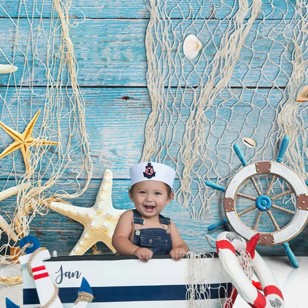 Nautical Rudder Starfish Backdrop Blue Wooden Splint... From Ddmywonder ...