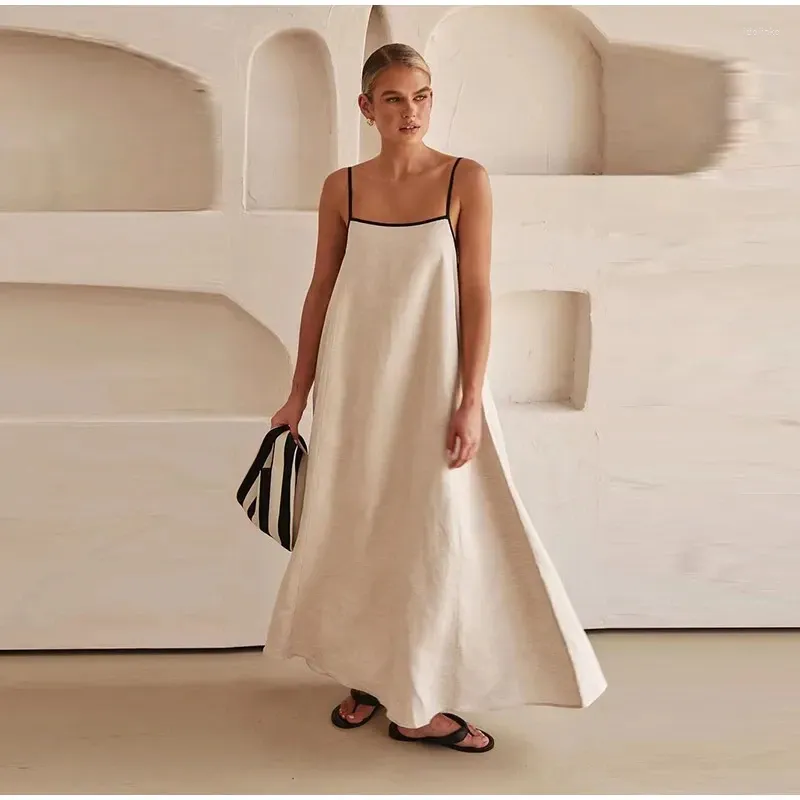 Casual Women Backless 100% Cotton Linen Dress Ankle-Length Spaghetti Strap  Bohemian Summer Sundress from Dhgate Basic & Casual Dresses - price 33.68