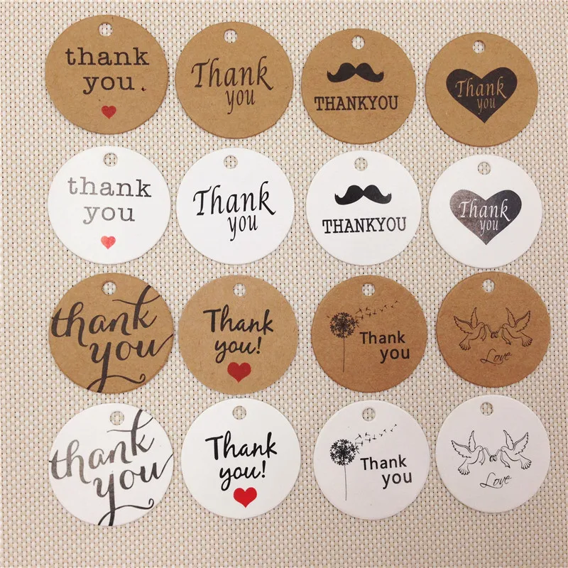 Round Thank You Heart & Love Hang Tags 3cm Craft Paper Card Round Thank You Heart & Love Hang Tags 3cm Craft Paper Card