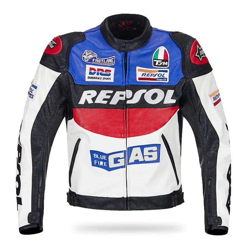 Duhan Repsol Motocross Motorcycle Jackets For Men Orange Blue PU Leather Windproof With 5 Protective Protectors From Ddmywonder 148.78 DHgate.Com