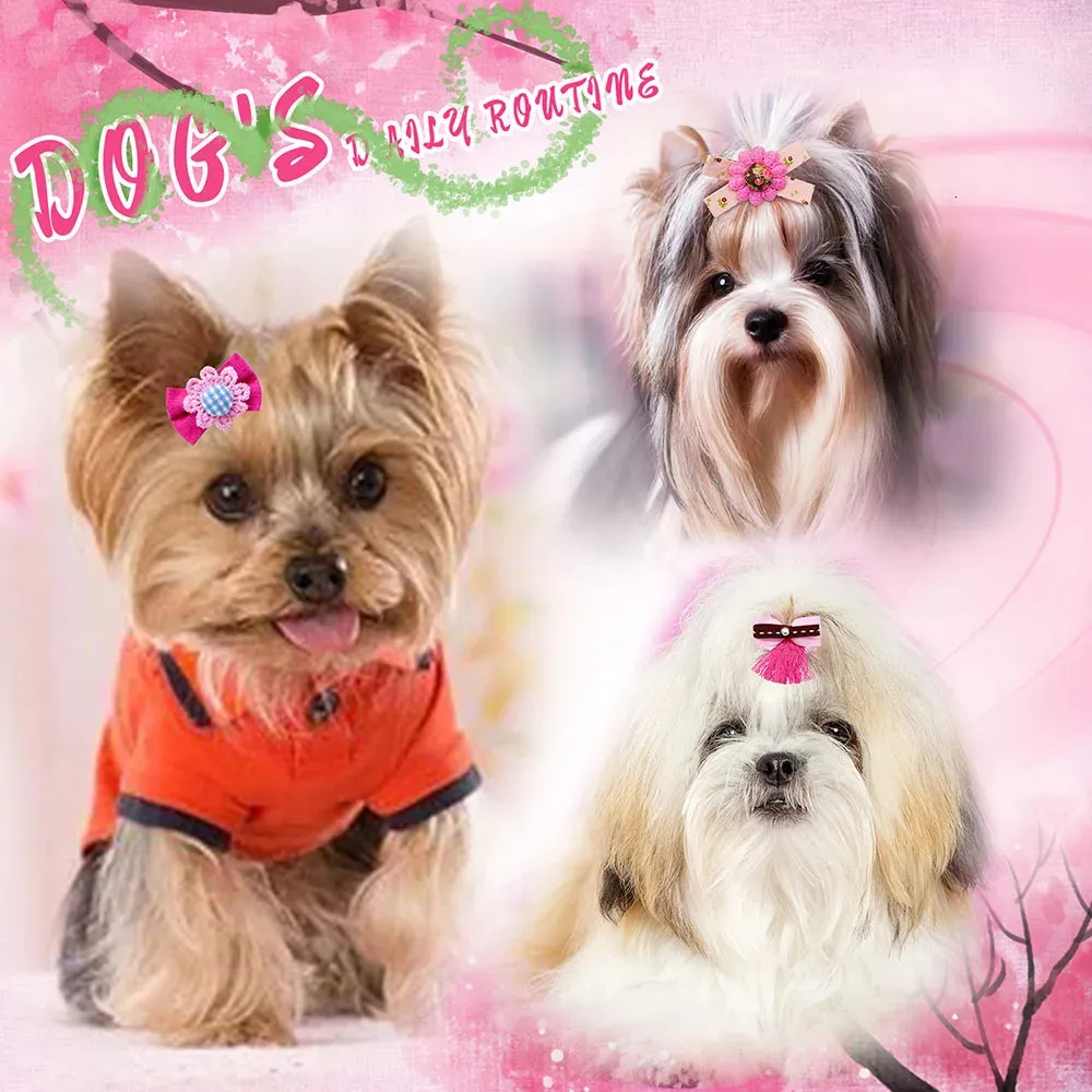 16PCS(8pairs) Short Hair Dog's Hair Clips Accessories Bow,Small Handmade Hair Accessories Bow Pet Puppy For Doggies Cat Kitten Rabbit Grooming Accessories,1.57inch Bow Hair Clip For Short Hair Dogs