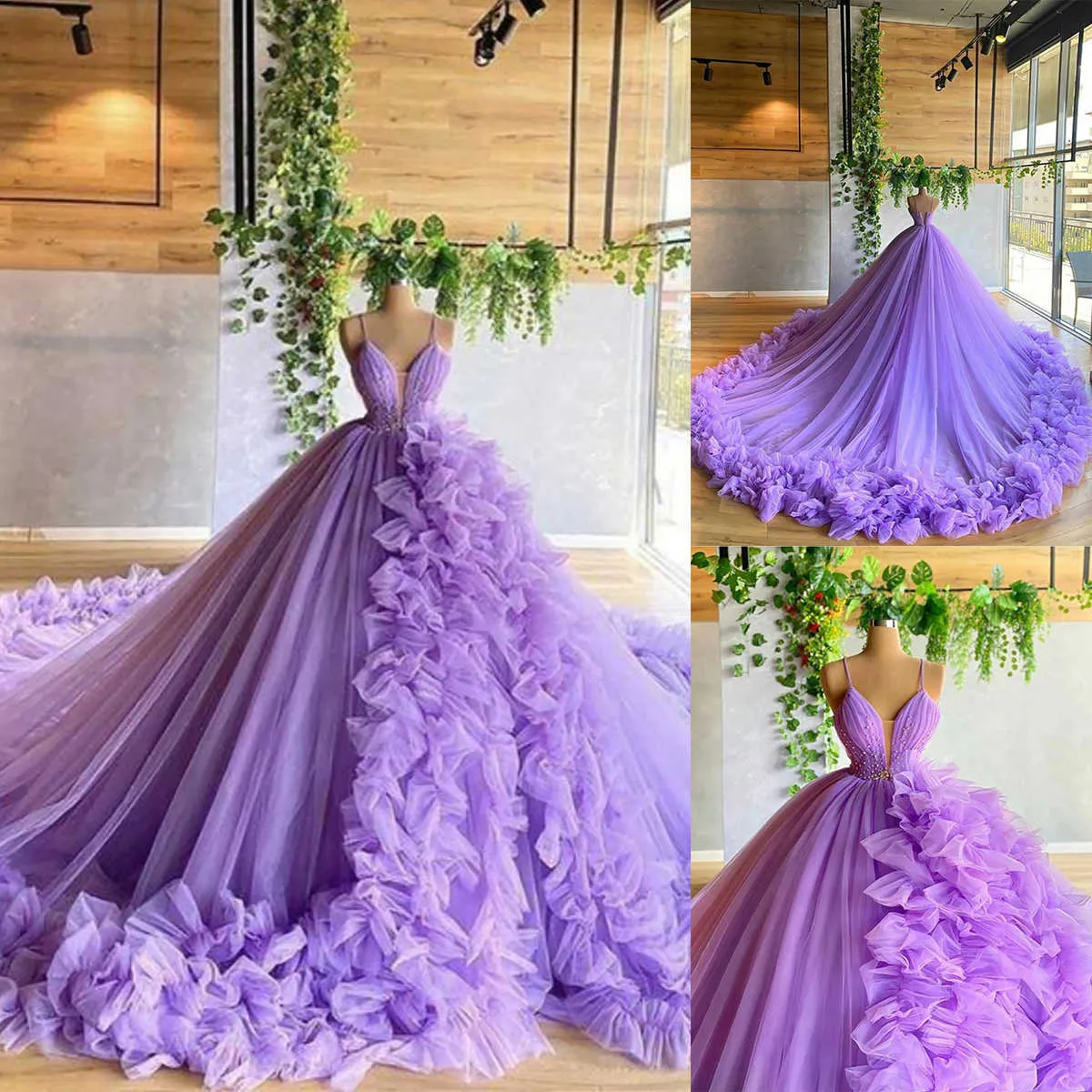 Sparkly Bead Top Purple Tulle Ball Gown Quinceanera Dress main image 1
