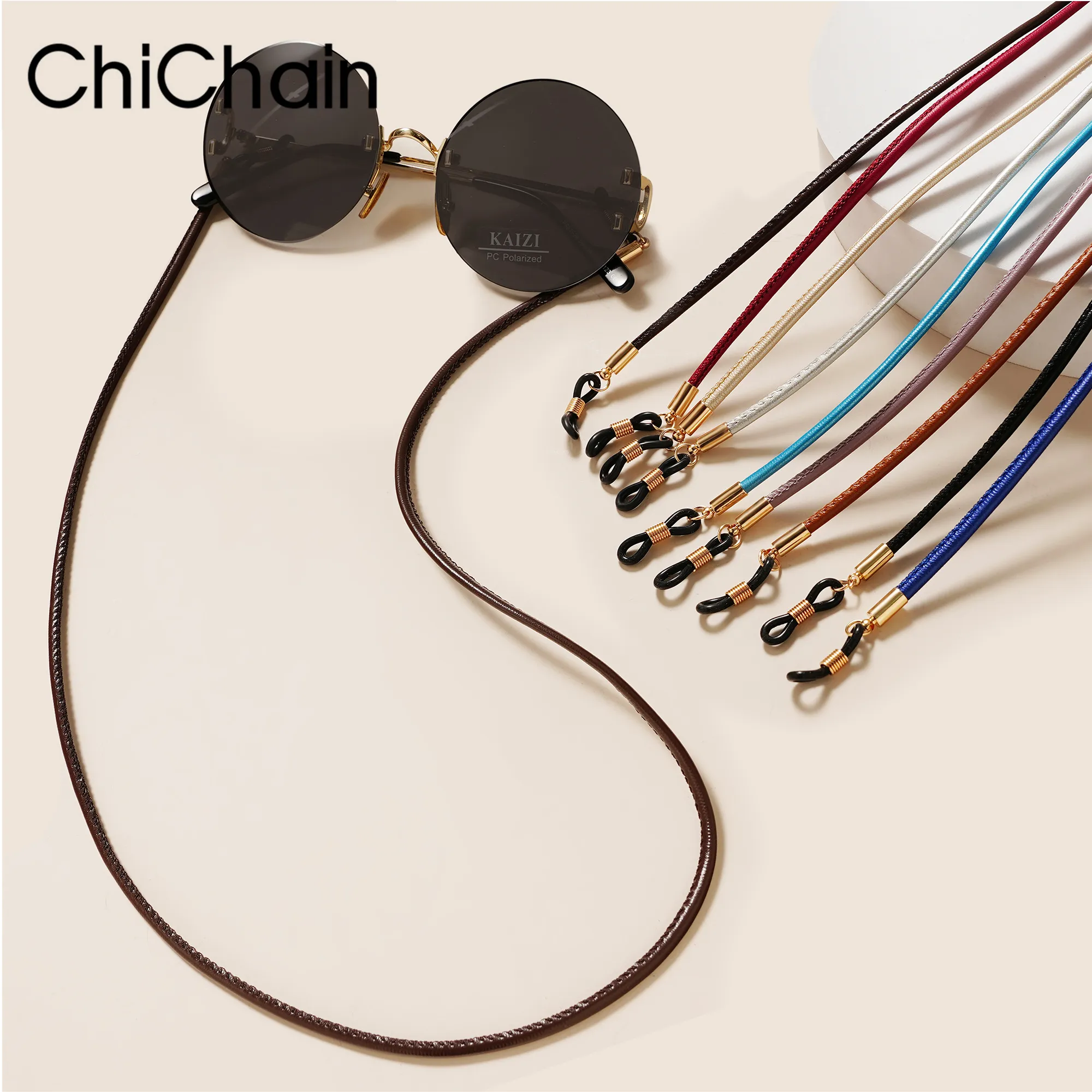 Anti-Slip Glasses Chain Cord Necklace 70 cm Rayon Leather Eyewear