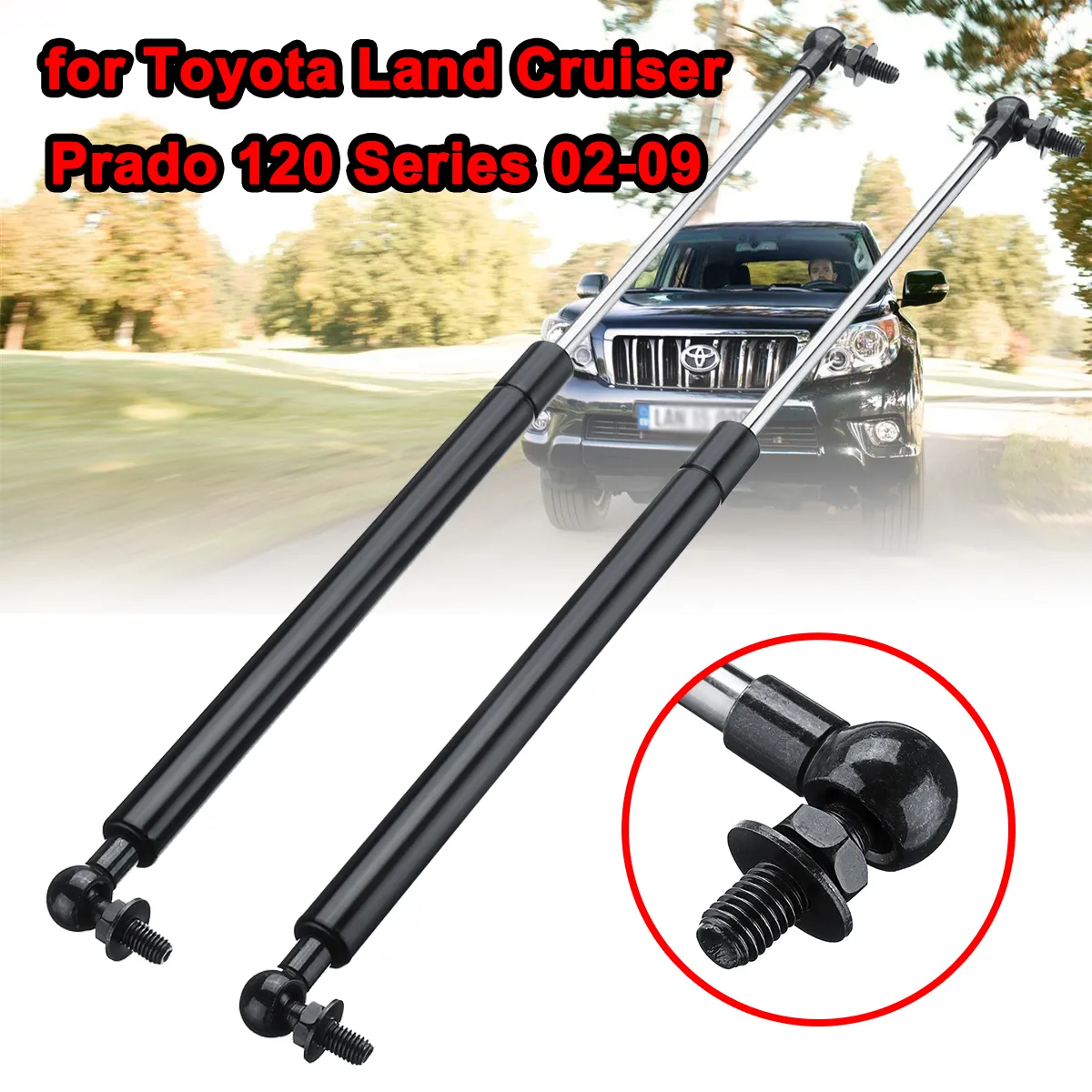 2x Front Hood Lift Shock Support Strut For Toyota Land Cruiser Prado 120 2002-2009 - 350N, 455mm