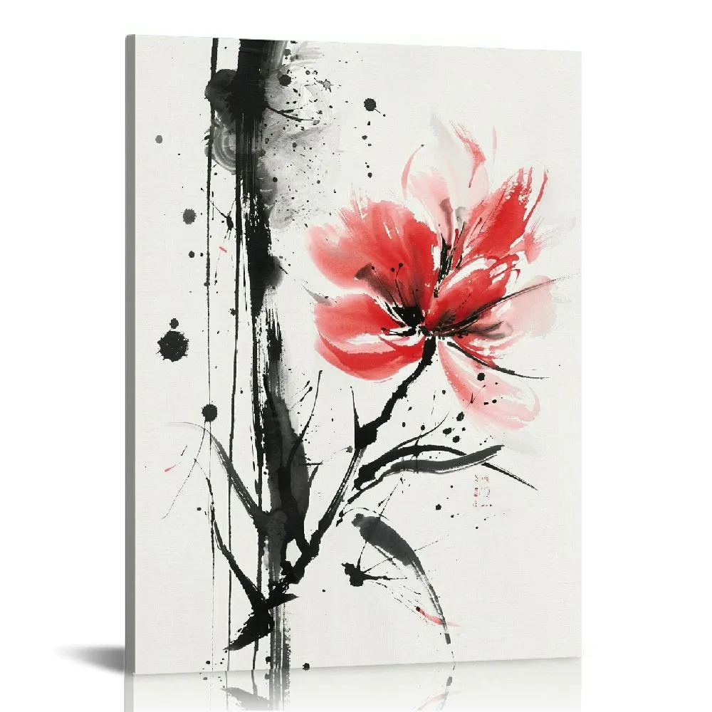 Koi Fish Canvas Wall Art Watercolor Lotus Flowers Ink Painting