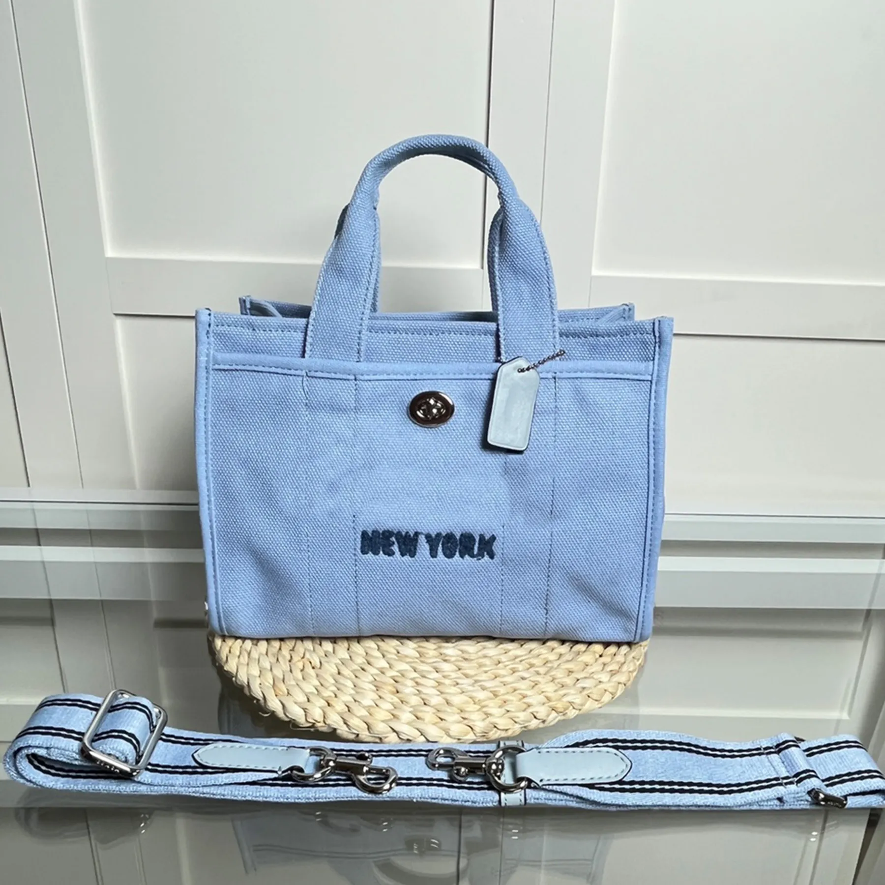 Designer Canvas Tie Dye Tote Bag Recycled Leather Trim Zipper Fabric Lining Snap Pockets Crossbody