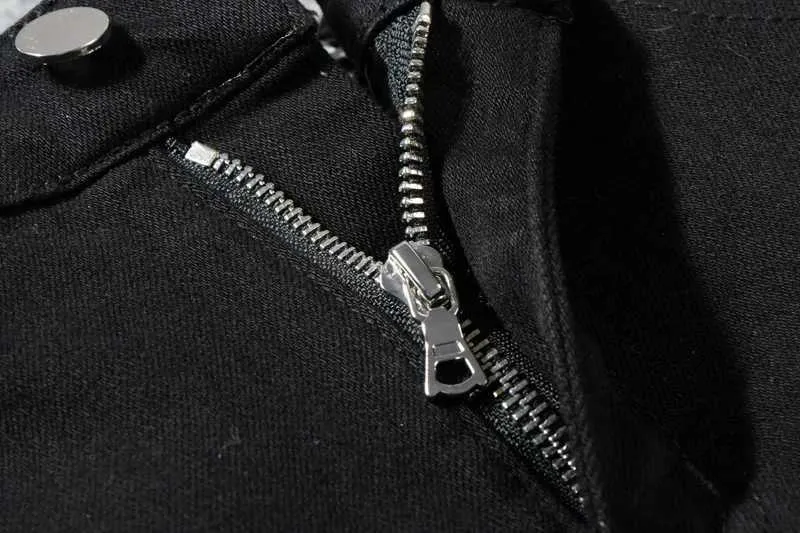 Herren Jeans Slim Fit Ripped Mit Strass Patchwork Schwarz_voghion.com