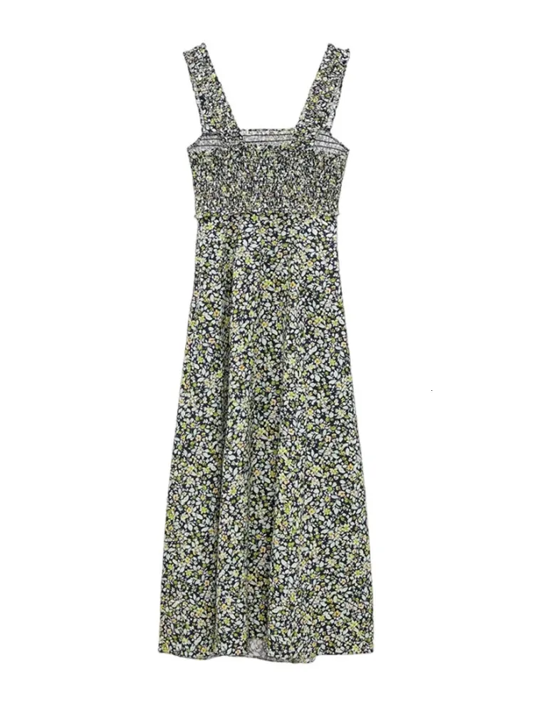 TRAF Floral Halter high slit dress with Wide Straps and Split Hem - Elegant and Slimming for Resort Style (240528)