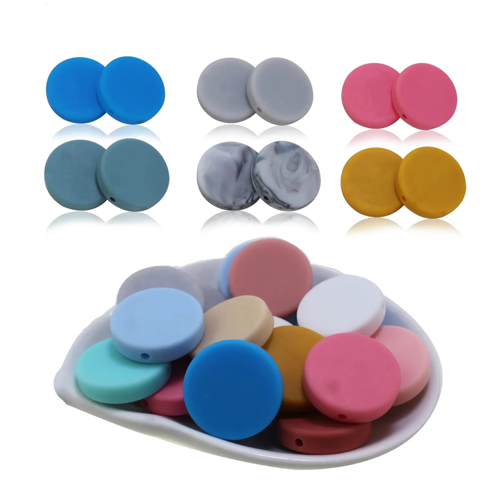 Silicone Beads For Teething: 50 Flat Round Disc Baby Teething