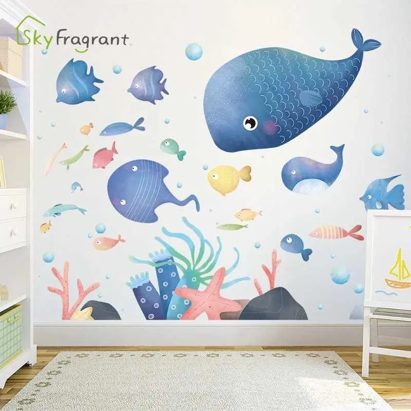 Wall Decor Cartoon Cute Sea World Fish Wall Stickers For Kids Rooms