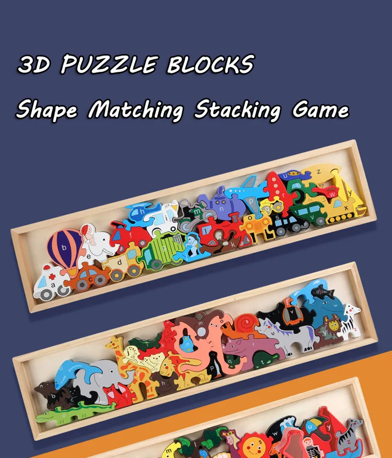 Big Wooden Animal Blocks Montessori Sensory Toys For Kids Shape ...
