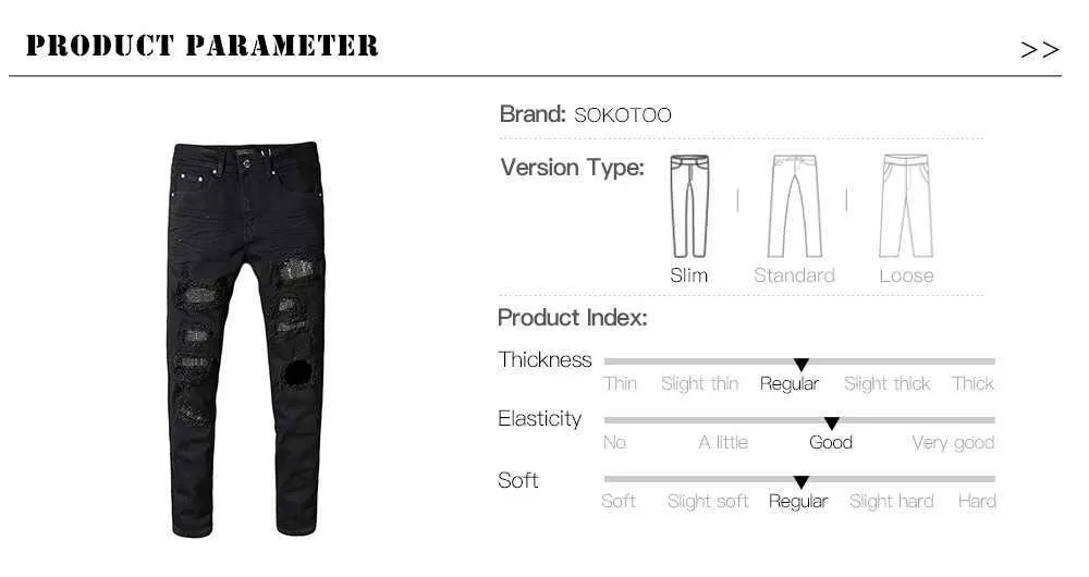 Herren Jeans Slim Fit Ripped Mit Strass Patchwork Schwarz_voghion.com