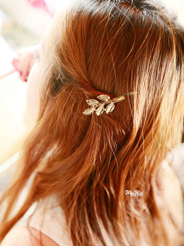 Metal Leaf Hair Clips for Women with Pearl Olive Branch  display picture 1