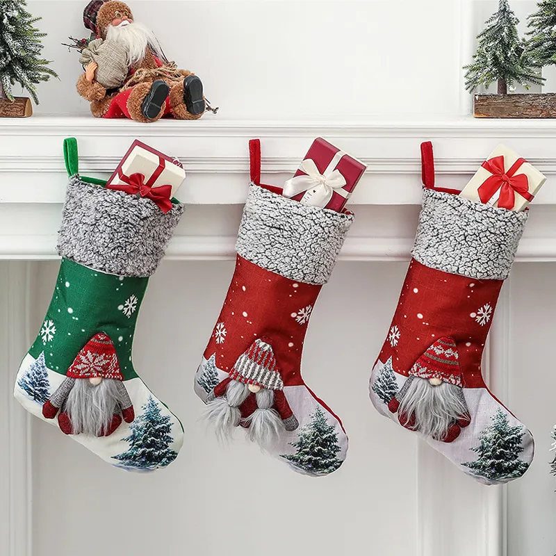 4 Pack Christmas Stockings Deer Snowflake Christmas Tree Designs Christmas Stockings Red And White Felt Xmas Stocking Fireplace Hanging Gift Bags For Family Holiday Xmas Party Mantle Decorations