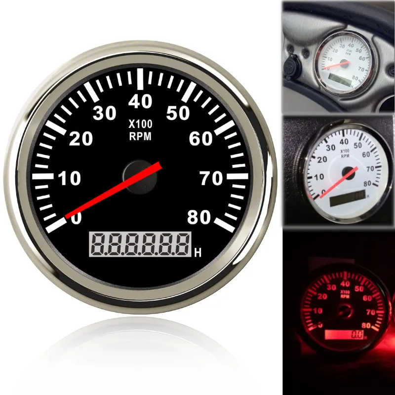 85mm Marine Tachometer With LCD Hour Meter 0-8000 RPM Red Backlight 12V/24V From Tachometer - Price 26.26 - View #10