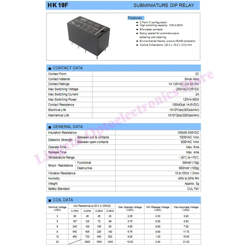 PCB Type Mini automatic charging relay with DPDT 8 Pin 2NO