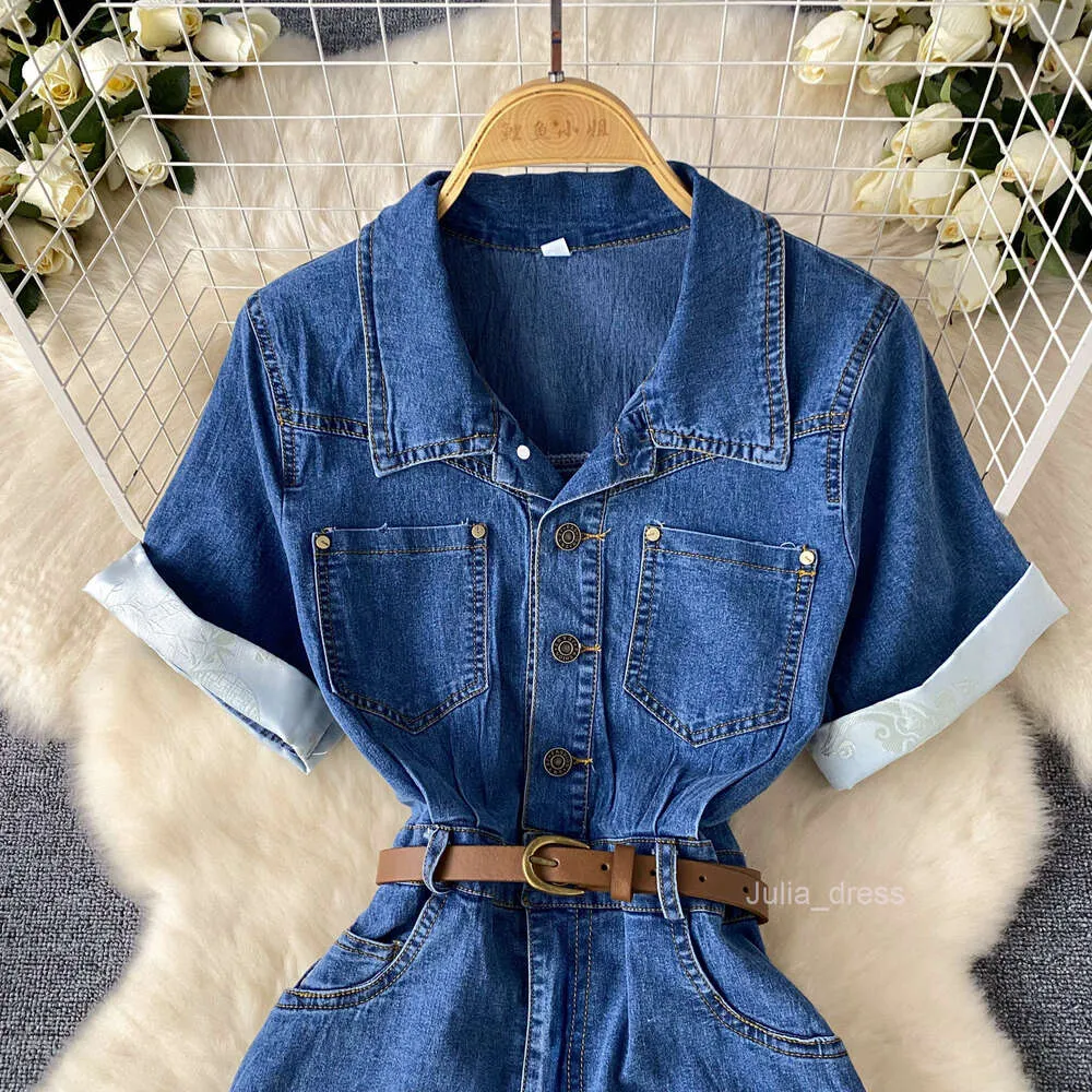 white christmas dresses SHORT SLEEVE BELTED DENIM DRESS main image 1
