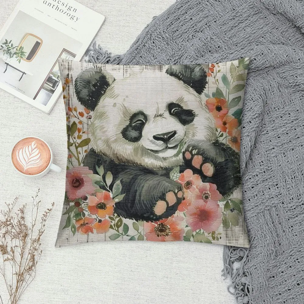 DHgate Watercolor Panda Square Cotton Cushion Cover 2 Pack 18x18 Inch Hidden Zipper Decorative Panda Pillow Case for Home Decor Living Room Bedroom Home Garden