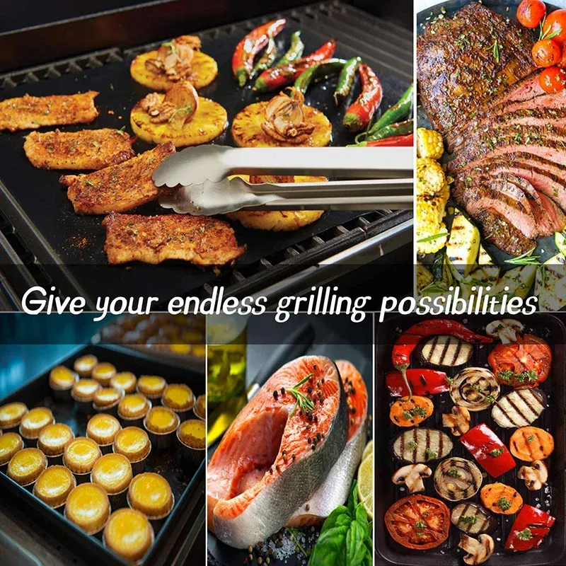 Non stick BBQ Grill Mat 5PCS Heat Resistant Baking Sheets 40x33cm Cooking Grilling Sheet for Kitchen