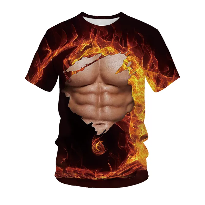 Men's Summer Polyester Fake Muscle 3D Print T-Shirt Short Sleeve O