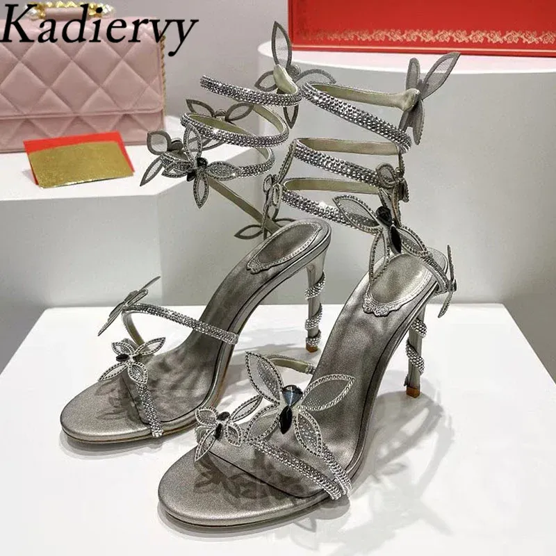Crystal Snake Rhinestone Flower High Heel Strappy Sandals Heels With Ankle  Strap Perfect For Summer From Homepro13, $111.31 | DHgate.Com