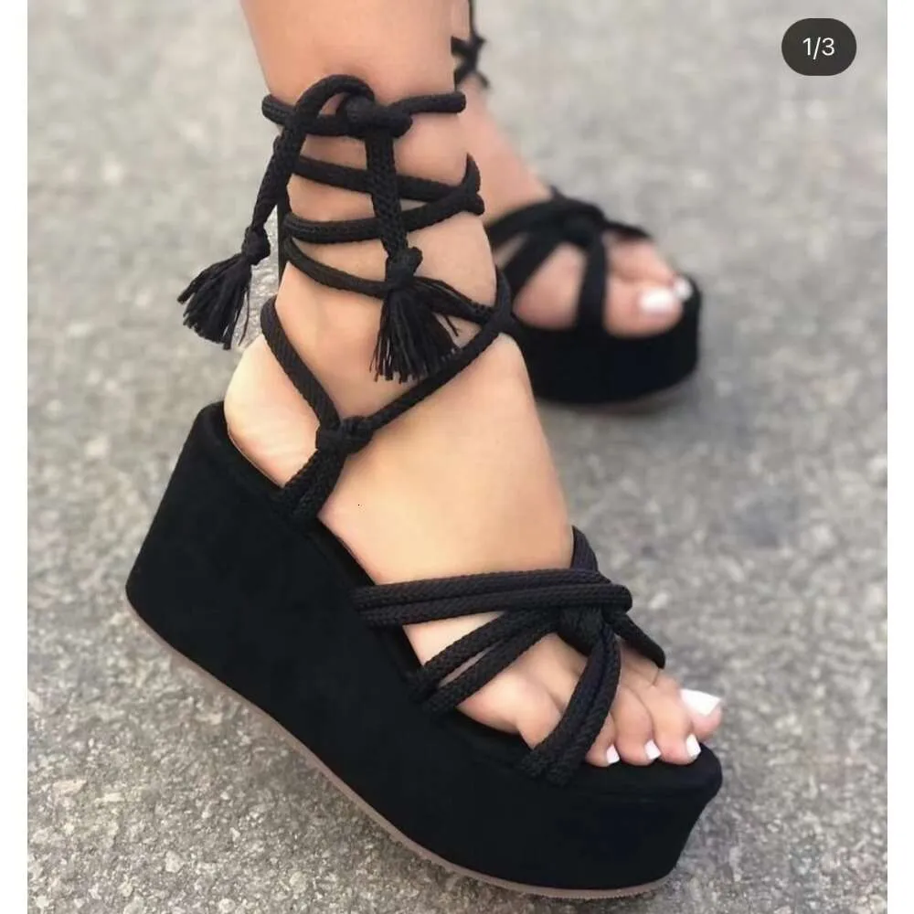 Strappy New Wedge Fashion Round Cross Tied Open Toe Women Platform Sandals Zapatos De Mujer Ddmysaturn_desvips.com
