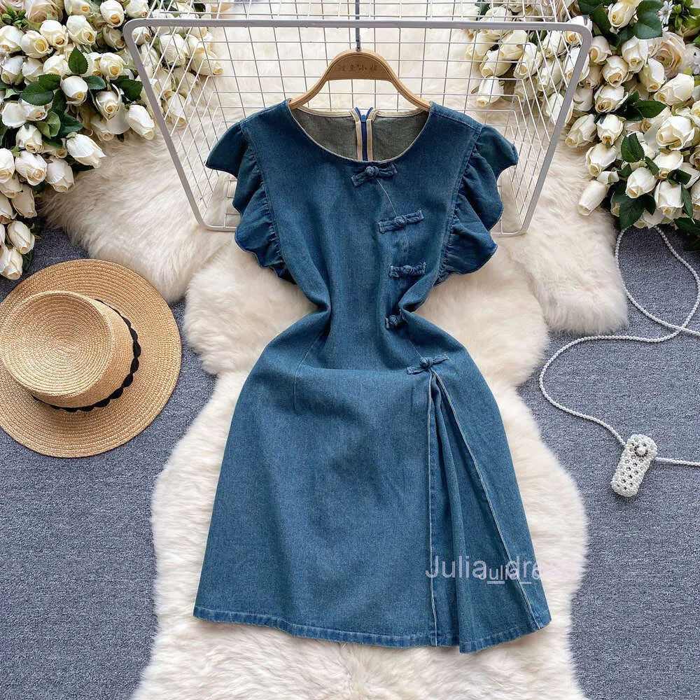 aliexpress denim dress Personalized Color collision Lapel Midi Denim Dresses Female Streetwear Chic Hollow out Single-breasted Split Casual Robes