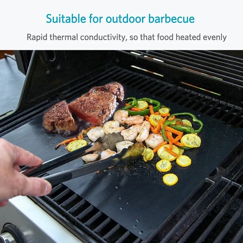DHgate Non stick BBQ Grill Mat 5PCS Heat Resistant Baking Sheets 40x33cm Cooking Grilling Sheet for Kitchen Home Garden