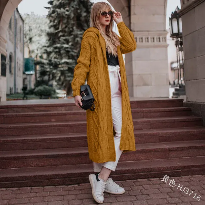 DHgate Womens Hooded Long Cardigan Solid Color Twist Knit Sweater S 5XL Baby Kids Maternity
