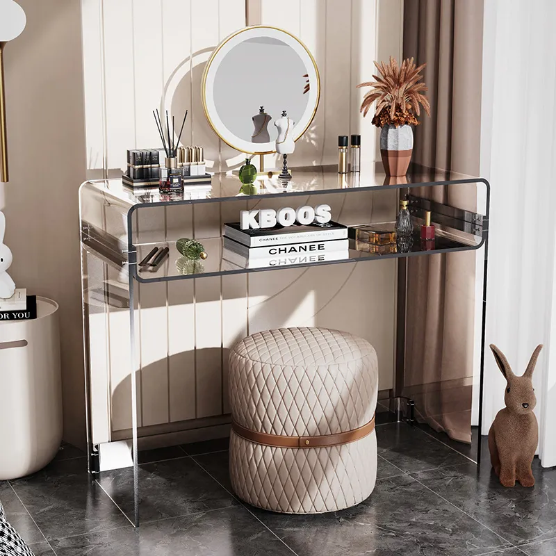 Transparent Acrylic Modern Makeup Vanity Desk with Storage Double Layer Home Office Computer Table