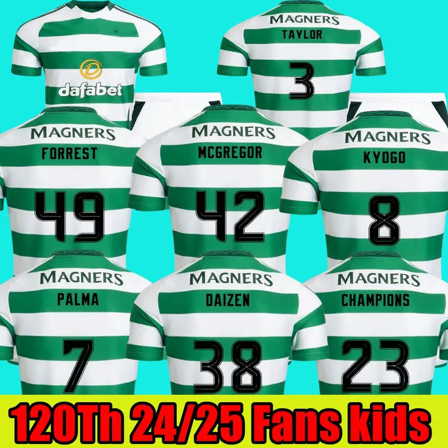 CELTS 24 25サッカージャージの家から離れてKyogo Palma Daizen Idah Forrest McGregor Taylor Welsh Men Kid Kit Sublition Shird Celtic Irish Origins