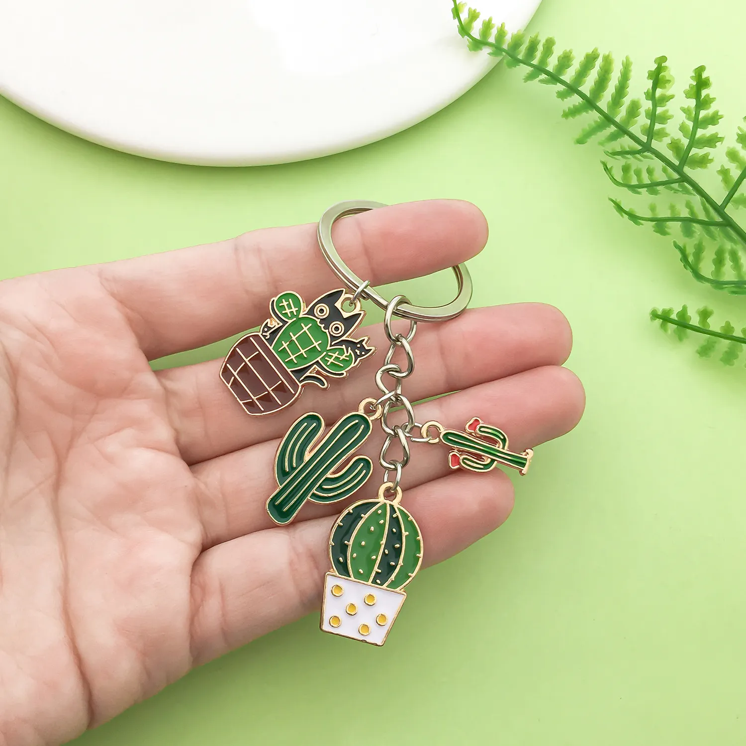 Vibrant Alloy Enamel Plant Keyring - Stylish Accessory for Backpacks ...