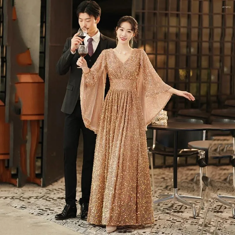 Glamorous Gold Sequined V Neck Prom Dress For Host Integration And Party Wear Anarkali Dress From Julia dress 73.6 DHgate.Com